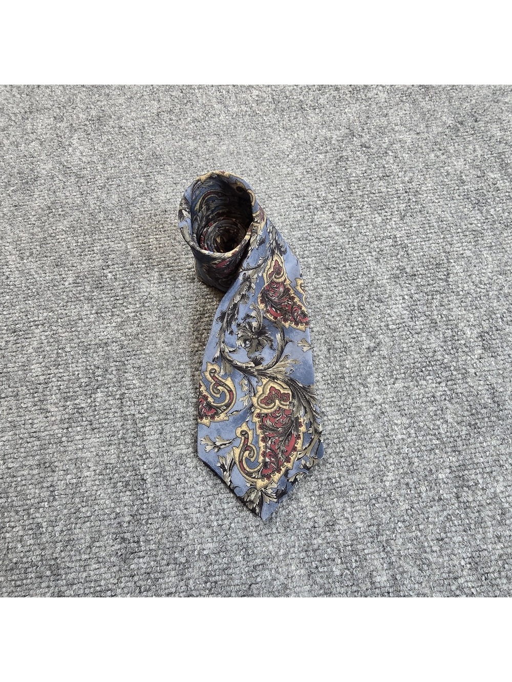Karl Lagerfeld Silk Paisley Tie Blue Gold Burgundy Made in Costa Rica